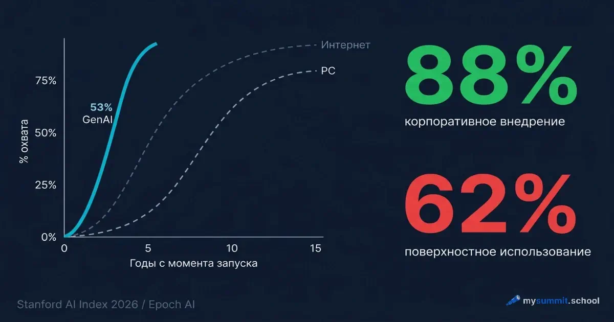 AI стал быстрее интернета – но 62% пользователей застряли на старте