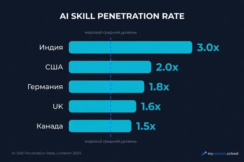 Проникновение AI-навыков по странам