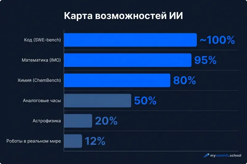 Карта возможностей ИИ: пики и провалы по типам задач