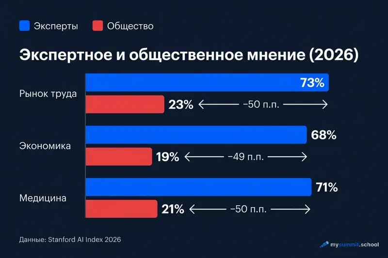 Разрыв восприятия: эксперты vs общество по трём категориям