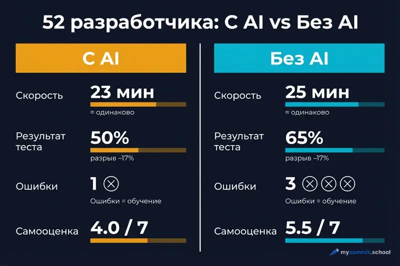 Сравнение групп: С AI vs Без AI