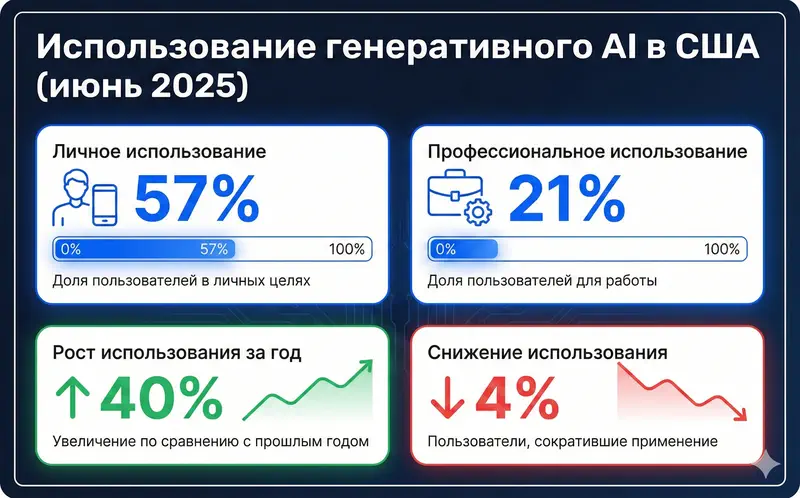 Использование генеративного AI в США (июнь 2025)