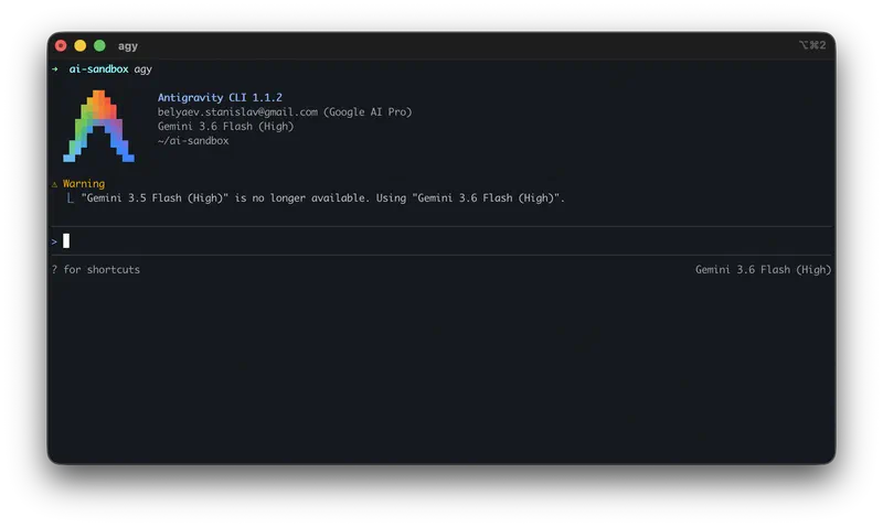Antigravity CLI 1.1.2: модель переключилась сама, Gemini 3.5 Flash больше недоступна