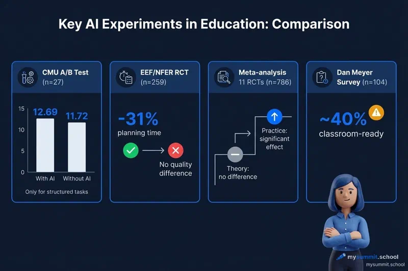 Comparison of 4 key AI-in-education experiments