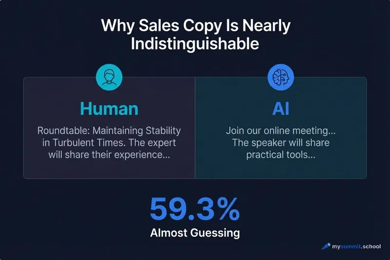 Why AI marketing content is indistinguishable from human-written copy Comparison of human and AI marketing text: 59% detection accuracy