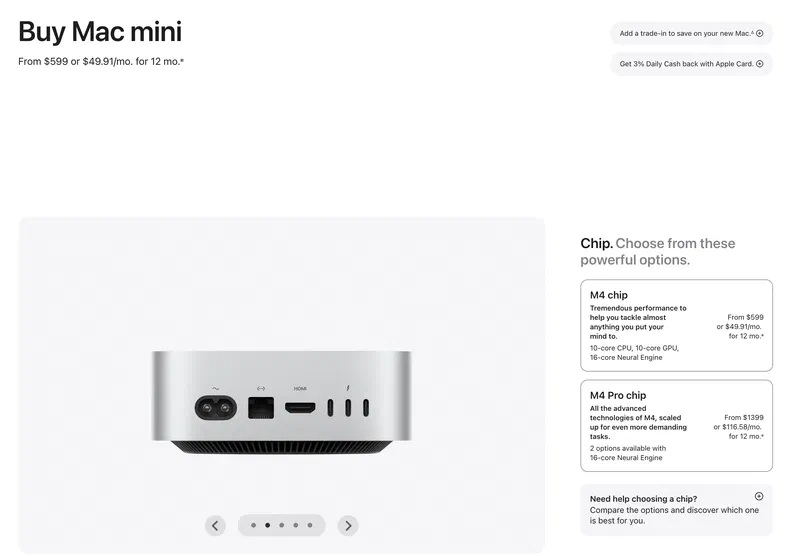 Mac Mini on Apple&rsquo;s site, with 16 GB
