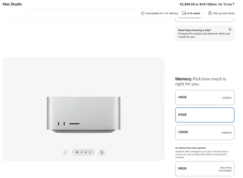 Mac Studio with 64 GB onboard