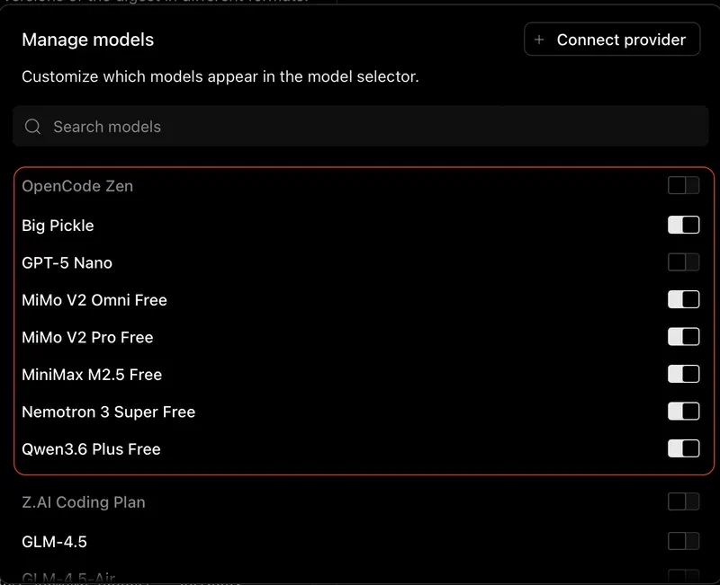 Available models from OpenCode Zen