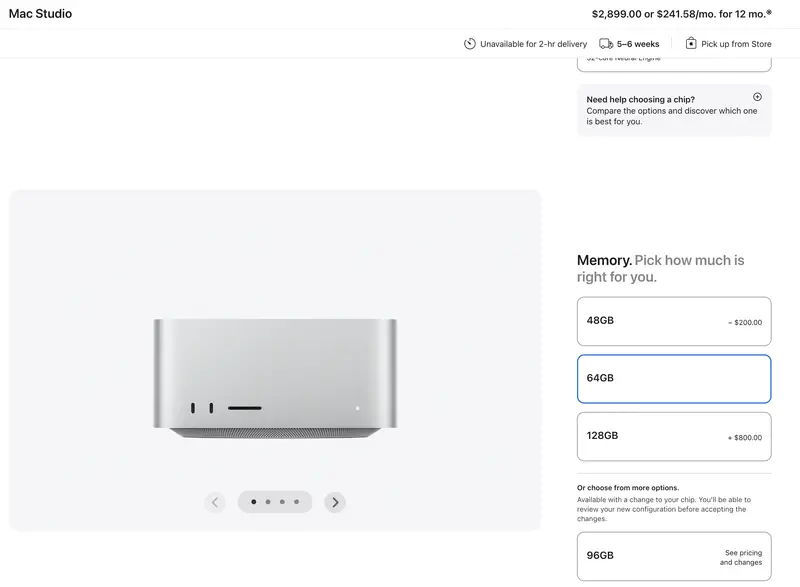 Mac Studio с 64 GB памяти на борту