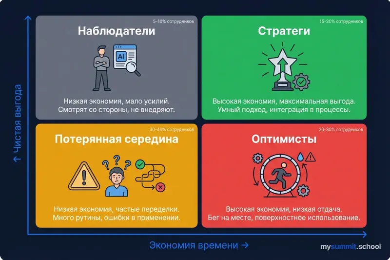 Матрица чистой продуктивности: 4 типа пользователей AI