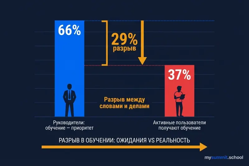 Разрыв в обучении: 66% руководителей говорят о приоритете, 37% сотрудников получают обучение